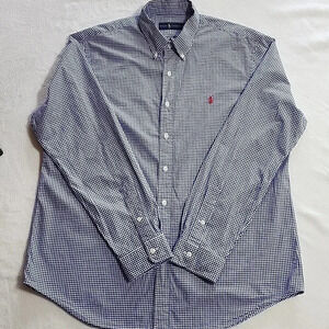 Men's Ralph Lauren Checkered Button Down Shirt, Blue/White, Size XL, Pre-Owned